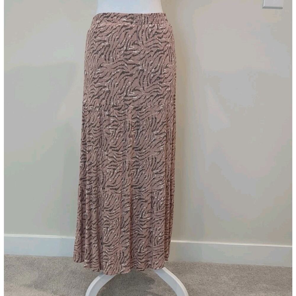Nine West Womens L Tiered Pink Print Maxi Skirt Flowy Boho Festival High Slit - Picture 6 of 14